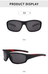 Front and side views of men's matte black polarized sports sunglasses for cycling.