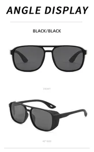Detailed views showing the front and side profile of black polarized sport sunglasses