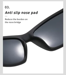 Close-up of anti-slip nose pad on matte black polarized sports sunglasses.