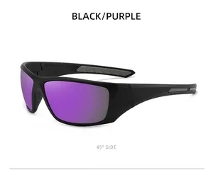 Vue latérale détaillée à 45 degrés de lunettes de soleil de sport polarisées à verres violets