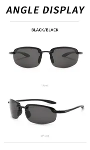 Detail view showing front and 45-degree angle of black polarized fishing sunglasses