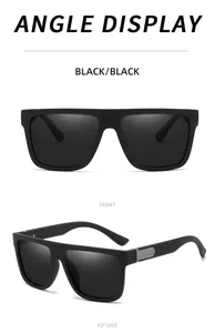 Detail view of men's square polarized sunglasses from front and 45-degree angles.