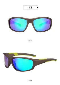 Front and side views of men's sports sunglasses featuring blue polarized lenses