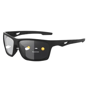 Detail showing photochromic transition of black sports cycling sunglasses.