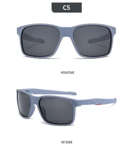 Front and 45-degree side views of matte gray polarized sports cycling sunglasses