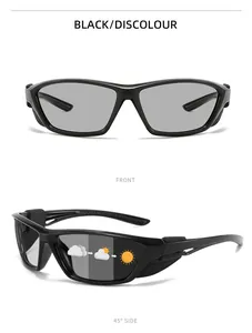 Detail of photochromic cycling sunglasses showing front and 45-degree side views