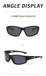 Detail view of sand black polarized sports sunglasses showing front and 45-degree side angles.