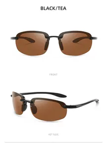 Polarized fishing sunglasses in black and tea, featuring front and side view angles