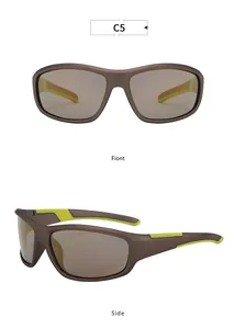 Front and side views of men's sports polarized sunglasses with brown and green frame.