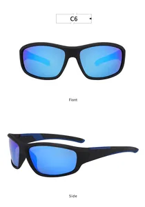 Front and side view of men's sports polarized sunglasses with blue mirrored lenses