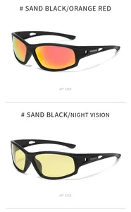 Detail view of polarized sports sunglasses in orange-red and night vision yellow lenses