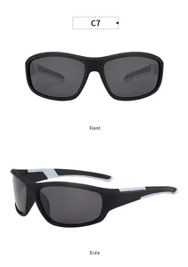 Front and side view of men's matte black polarized sports sunglasses for cycling