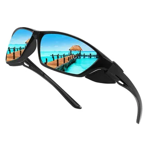 Outdoor polarized sports cycling sunglasses with blue mirrored lenses for fishing