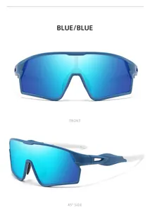 Occhiali da sole sportivi blu da ciclismo con lenti a specchio blu in due angolazioni.