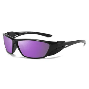 Polarized outdoor sports cycling sunglasses with purple lenses and sleek black frame