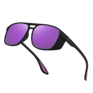 Stylish polarized sports sunglasses featuring purple lenses and protective side shields