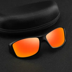Professional men's polarized outdoor sports sunglasses with orange mirrored lenses and case
