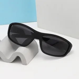 Sleek men's polarized sports sunglasses for cycling and driving with black wrap frame