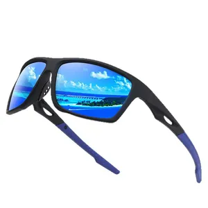 Outdoor polarized sports sunglasses with blue mirrored lenses for cycling and driving