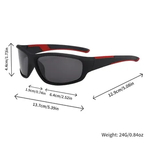 Men's polarized sports sunglasses for cycling and driving with detailed dimensions.