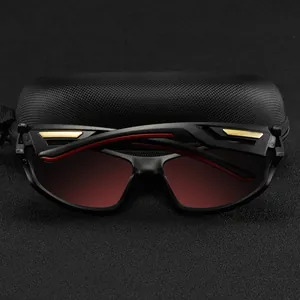 Men's premium polarized sports cycling sunglasses with black frame and red tinted lenses