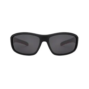 Men's matte black polarized sports sunglasses for cycling and driving with wrap-around frame
