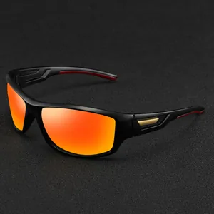 Polarized sports sunglasses for men with orange mirrored lenses for cycling