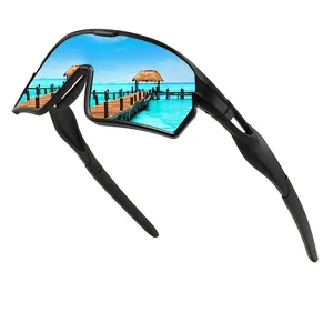 Occhiali da sole polarizzati da ciclismo con lenti a specchio blu e riflesso spiaggia
