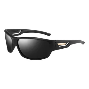 Premium polarized sports sunglasses for men, matte black frame for outdoor cycling.