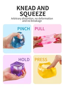 Close-up detail showing pinch, pull, and press actions on soft 5.5cm maltose ice cube toy