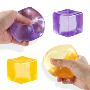 Large 5.5cm maltose ice cube squishy stress relief toy in purple and yellow