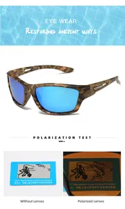 Polarisationstest-Detail für Camouflage-Sportsonnenbrille mit blau verspiegelten Gläsern.
