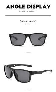 Detailed front and 45-degree side view of black polarized sports sunglasses for cycling.