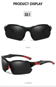 Schwarze und rote polarisierte Sportsonnenbrille, Vorder- und 45-Grad-Ansicht