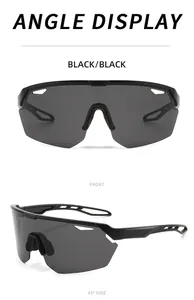 Detail showing front and 45-degree side angles of black sports cycling sunglasses.