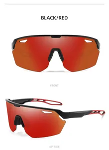Front and side view of black and red sports cycling sunglasses with red lenses