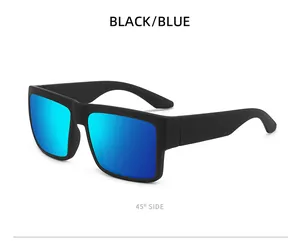 45-degree side view of matte black polarized sunglasses with blue lenses