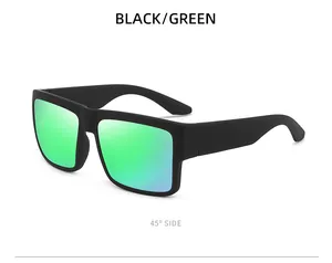 Detailed 45-degree side view of matte black sports sunglasses with green polarized lenses