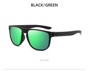 45-degree side view of black polarized sports sunglasses with green mirrored lenses