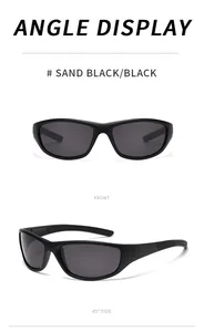 Detailed angle display of sand black polarized sunglasses from front and side views