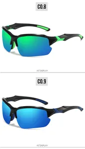 Detaillierte 45-Grad-Ansicht der polarisierten Halbrahmen-Sportsonnenbrille in Blau