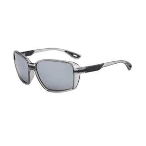 Occhiali da sole polarizzati quadrati per ciclismo sportivo con montatura grigia unisex.