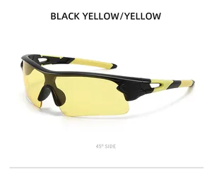 45-degree side view of yellow lens cycling sunglasses with black and yellow frame