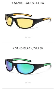 Detailed view of polarized sports sunglasses in sand black with yellow and green lenses