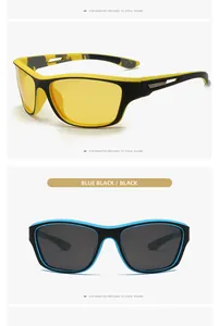 Detaillierte Ansicht der polarisierten Nachtsicht-Sportsonnenbrille in Gelb und Blau