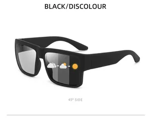 45-degree side view of black square polarized sports sunglasses with photochromic lenses
