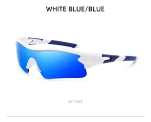 High-performance cycling sports sunglasses in white and blue from 45-degree side
