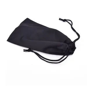 Pochette portable en microfibre noire avec cordon de serrage pour lunettes