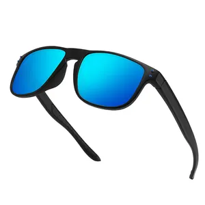 Polarized sports sunglasses with blue mirrored lenses and UV protection rivet design frame