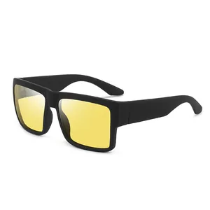 Fashionable square frame polarized sports sunglasses with yellow lenses for cycling